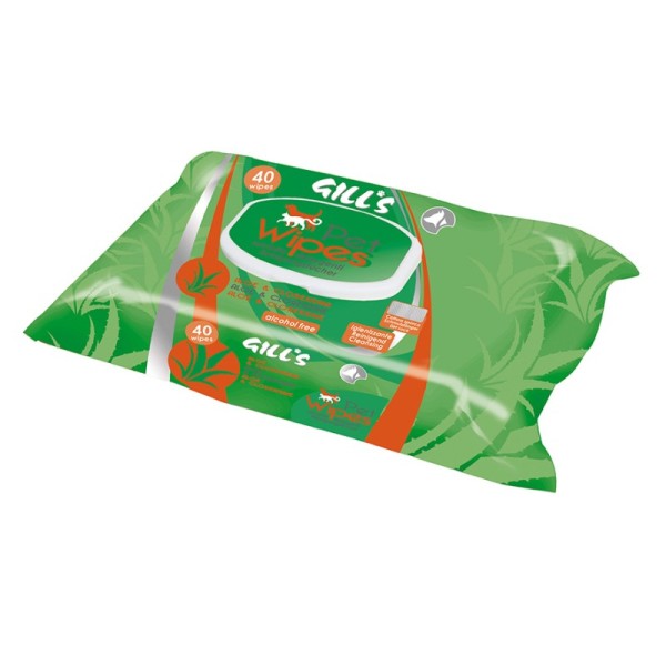 GILL'S TOALLITAS HUMEDAS XL HIGIENIZANTES CON ALOE Y CLORHEXIDINA (30X20CM) 40UDS, NAYECO.