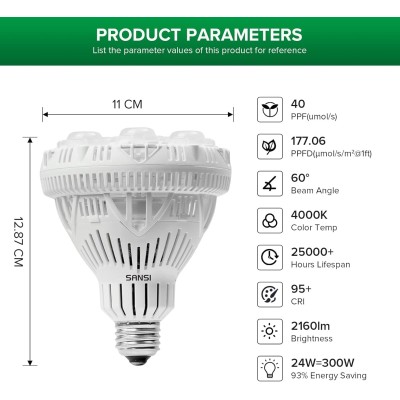 Bombilla LED para Plantas BR30 24 W E27 | SANSI 2