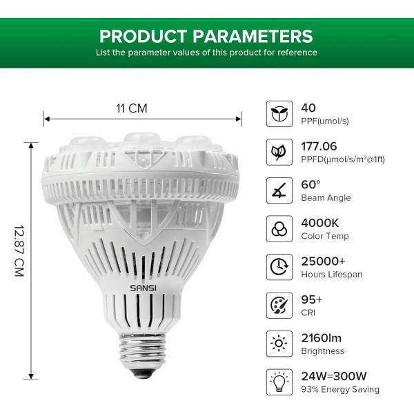Bombilla LED para Plantas BR30 24 W E27 | SANSI