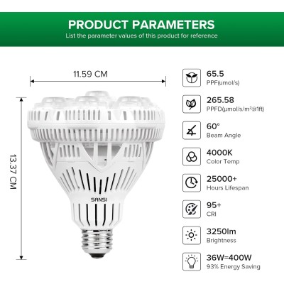 Bombilla LED para Plantas BR30 36 W E27 | SANSI 2