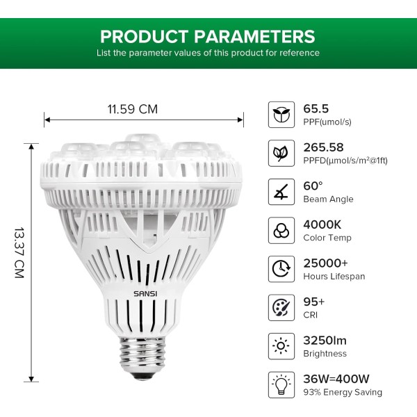 Bombilla LED para Plantas BR30 36 W E27 | SANSI