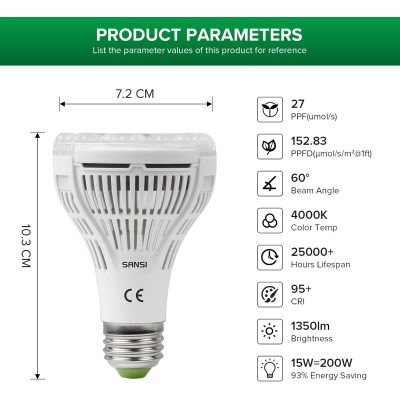 Bombilla LED para Plantas PAR25 15 W E27 | SANSI 2