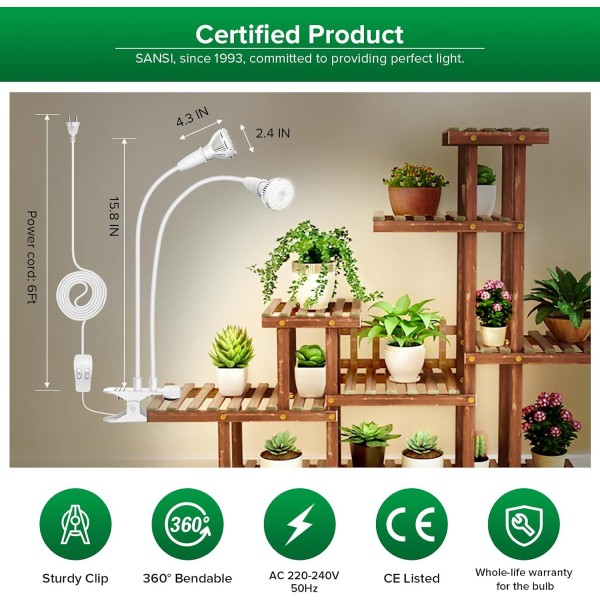 Lámpara LED para Plantas 20 W 2 Cabezales Ajustables | SANSI