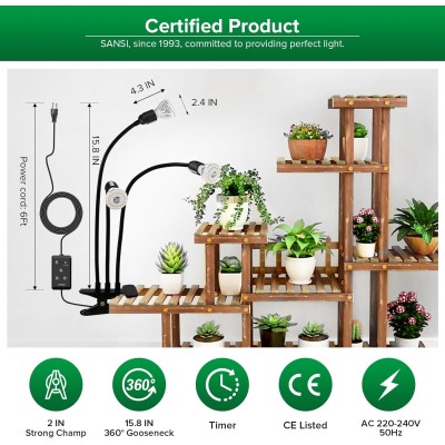 Lámpara LED para Plantas 30 W 3 Cabezales con Temporizador | SANSI 2
