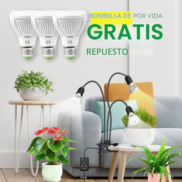 Lámpara LED para Plantas 30 W 3 Cabezales con Temporizador | SANSI