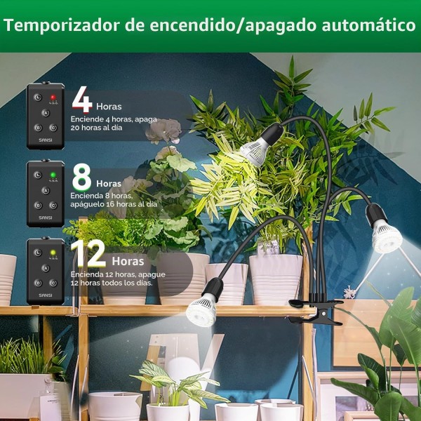 Lámpara LED para Plantas 30 W 3 Cabezales con Temporizador | SANSI