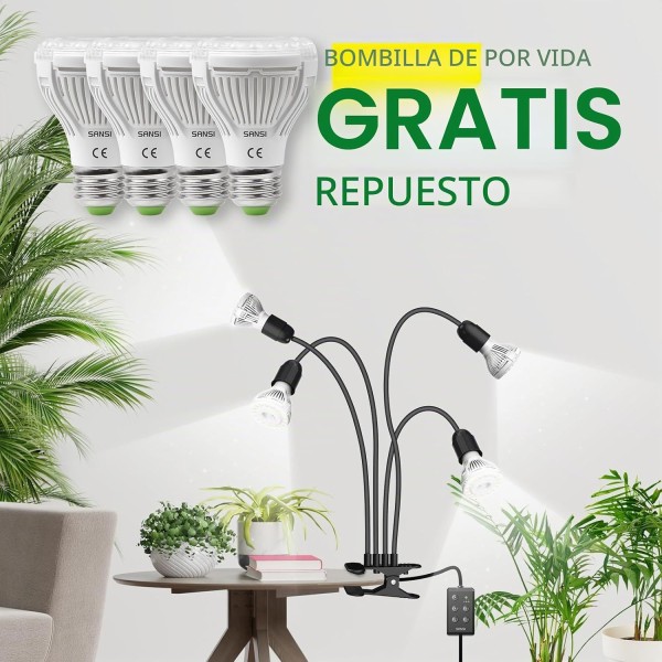 Lámpara LED para Plantas 30 W 3 Cabezales con Temporizador | SANSI