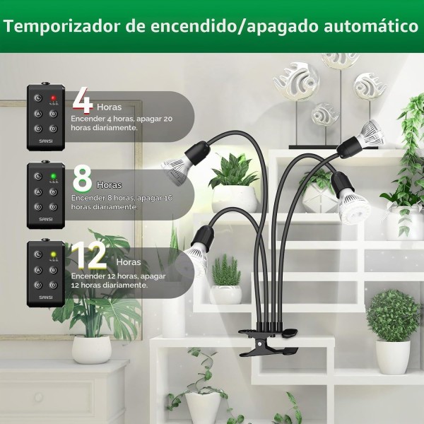 Lámpara LED para Plantas 30 W 3 Cabezales con Temporizador | SANSI