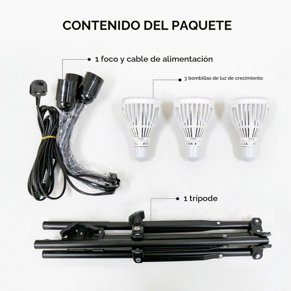 Lámpara LED para Plantas 90 W con 3 Focos y Trípode | SANSI