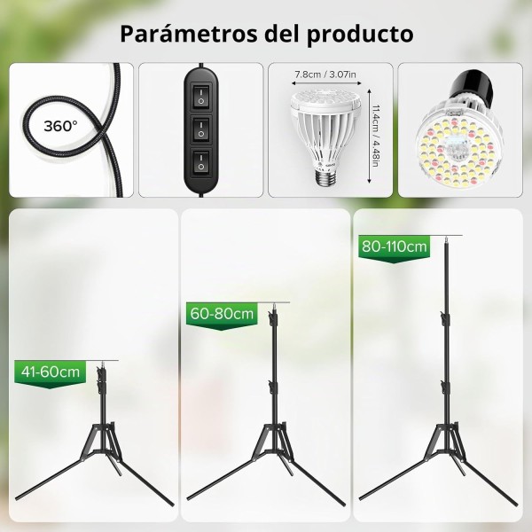 Lámpara LED para Plantas 90 W con 3 Focos y Trípode | SANSI